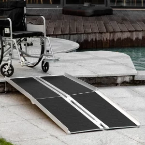 6ft aluminum mobility ramp, anti slip, easy folding for quick access, steps, doorways, black
