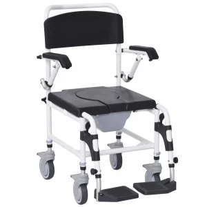 commode wheelchair, rolling shower wheelchair with wheels, rectangle detachable bucket & waterproof design, 300 lbs