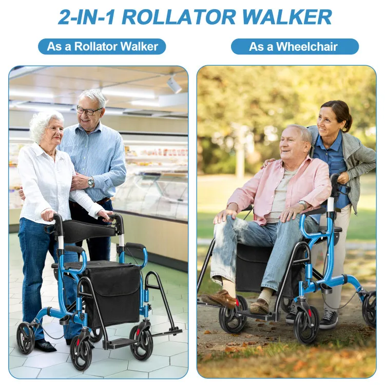 folding rollator walker with 8 inch wheels and seat