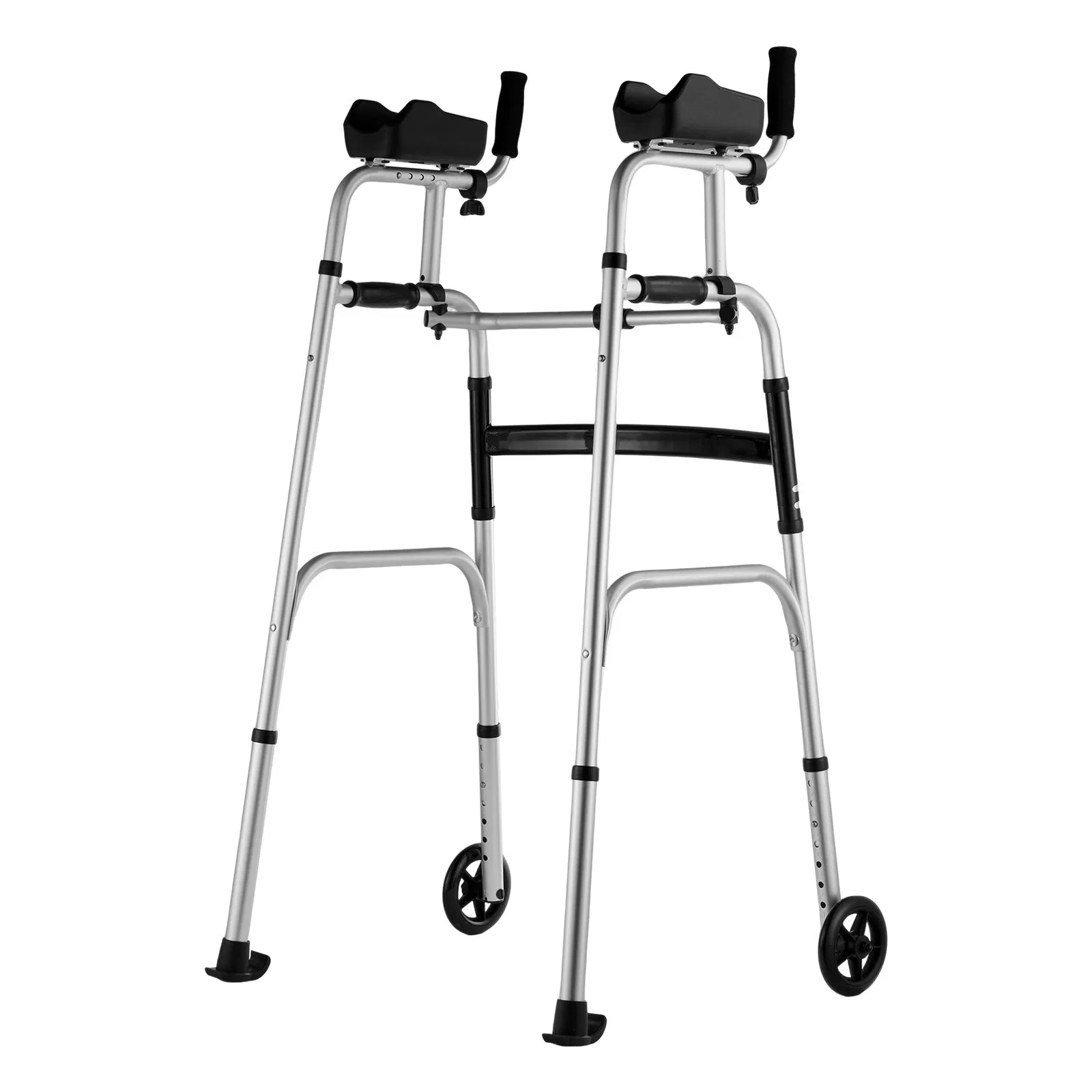 vevor 2 in 1 folding walker & removable armrests, height adjustable foldable walker with 5" solid wheels, lightweight aluminum | front wheeled mobility aid for elderly handicapped disabled, 450 pounds