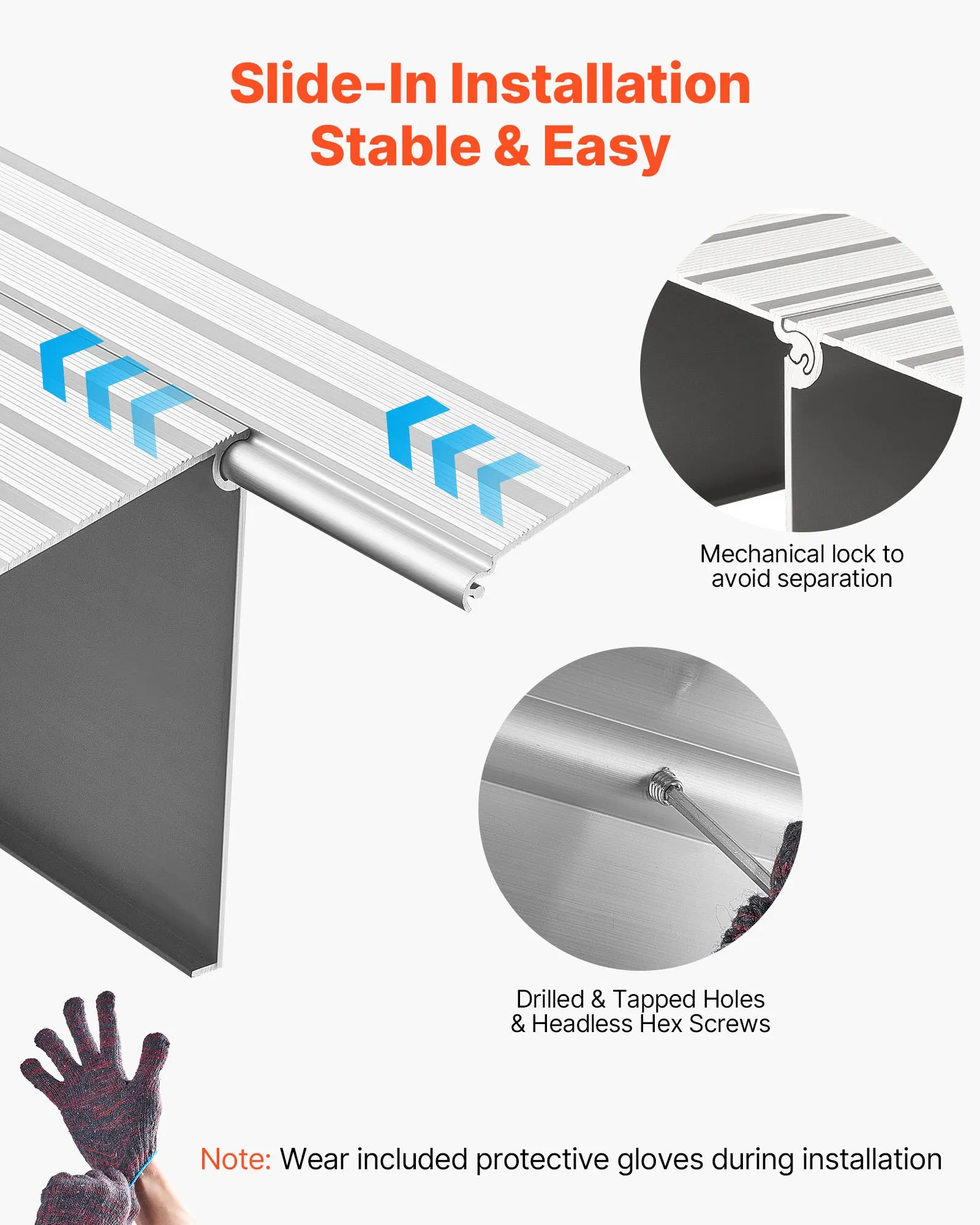 vevor door threshold ramp, 6 inch rise, aluminum alloy threshold ramp rated 800 lbs load capacity, handicap ramps for home steps for wheelchair, scooters, power chairs, walkers, bicycle, tricycle