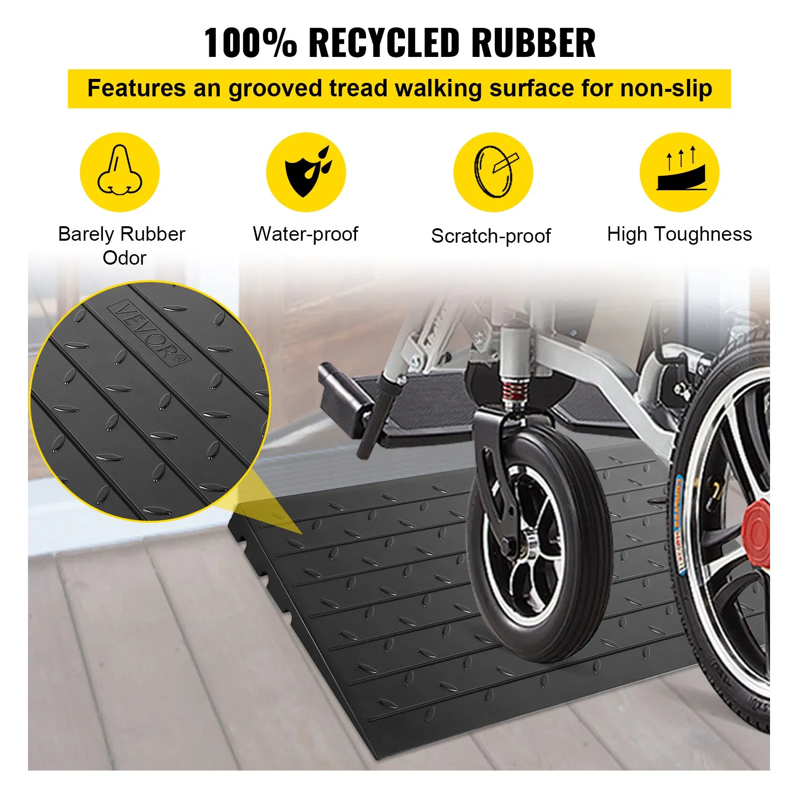 vevor rubber threshold ramp, 2.6" rise threshold ramp doorway, 3 channels cord cover rubber solid threshold ramp, rubber angled entry rated 2202 lbs load capacity for wheelchair and scoote