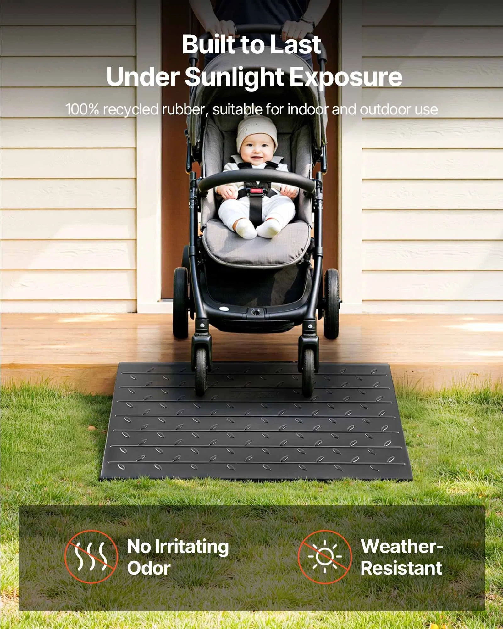 vevor rubber threshold ramp, 4" rise threshold ramp doorway, 3 channels cord cover rubber solid threshold ramp, rubber angled entry rated 2200 lbs load capacity for wheelchair and scooter