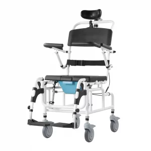 vevor shower wheelchair, 17.5in width aluminum alloy bathroom wheelchair for inside shower, adjustable rolling shower chair w/ brake for disabled adult, 300 lbs capacity shower transport chai