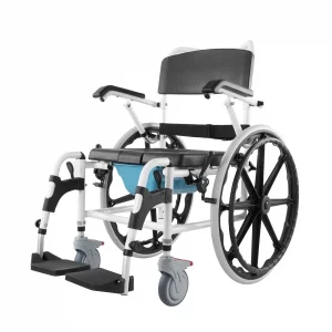 vevor shower wheelchair, 17.5in width aluminum alloy bathroom wheelchair for inside shower, adjustable rolling shower chair w/ brake for disabled adult, 300 lbs capacity shower commode transport chair
