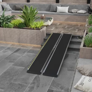 wheelchair ramp, 10ft foldable threshold ramp, aluminum handicap ramp with non slip surface, transition plates above and below for home, doorways, steps, 600lbs capacity