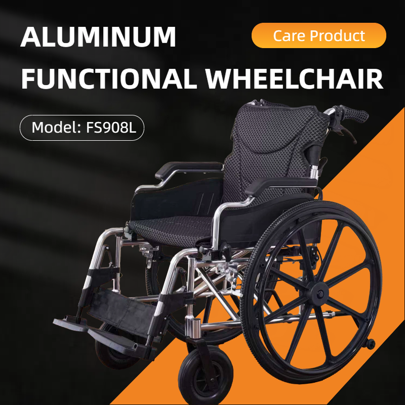 aluminum alloy transport wheelchair. 20" seats. with front and rear locking hand brakes. 24" quick remove rear wheel. bright silver