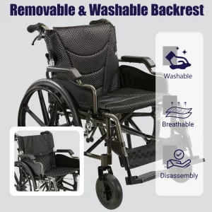 folding manual transport wheelchair, 18" seat with front and rear locking hand brakes, 24" quick release rear wheels, nanometer grey