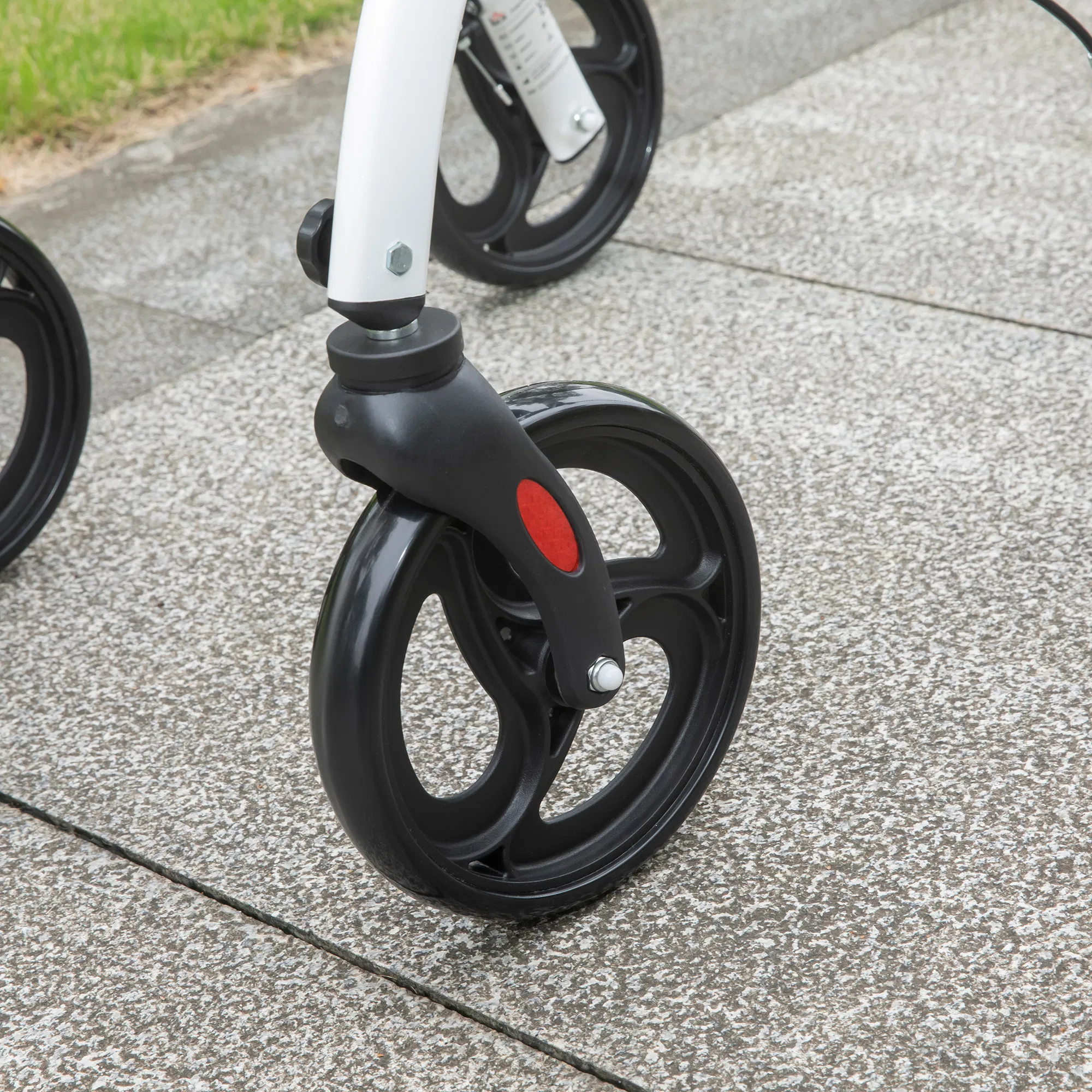 upright walker rollator, rolling walker with storage bag, tray, dual brakes, adjustable height, for seniors, white