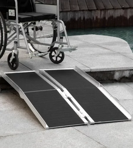 wheelchair ramp, 4ft, aluminum, portable, non slip surface, black, for steps, doorways, stairs